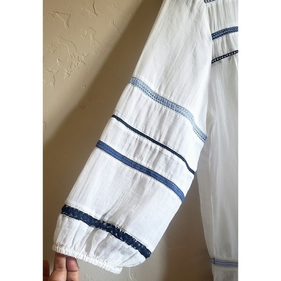 J. Jill Top White XS Peasant Bohemian Gypsy Mother of Pearl Buttoned Pullover - Picture 5 of 14